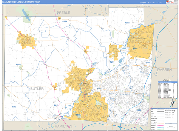Hamilton-Middletown Metro Area Wall Map
